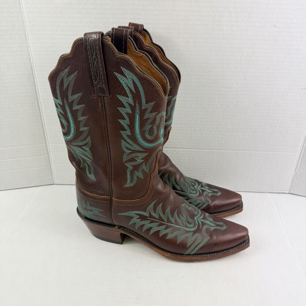 Lucchese 1883 Women's Cowboy Boots Brown Leather Turquoise Stitch N4568 8.5 B